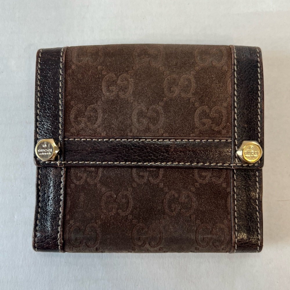 Gucci GG suede, compact, leather‎ wallet